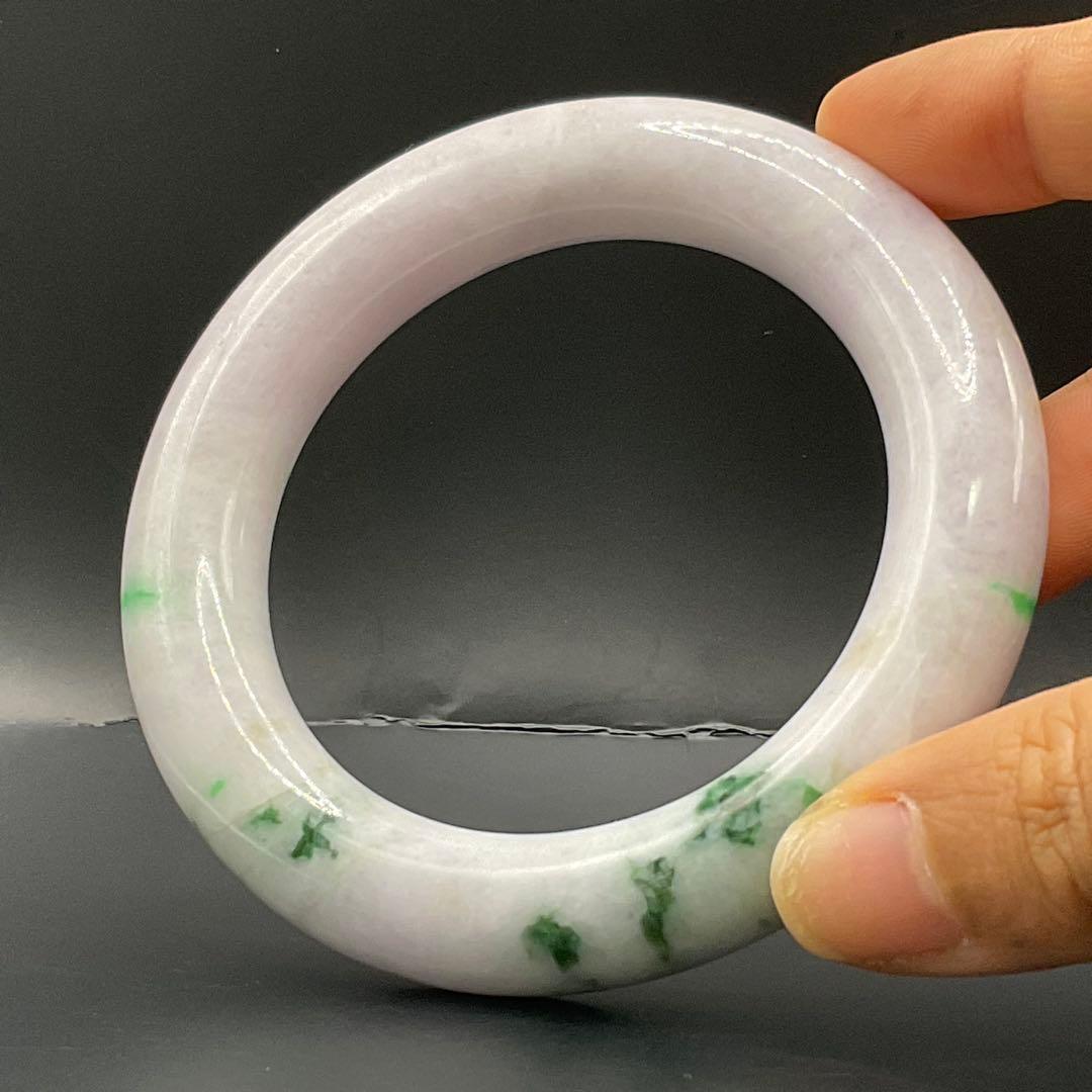 ミャンマー産 天然翡翠バングル 57.2mm 幅13.3mm 紫×緑 ピンクぽい