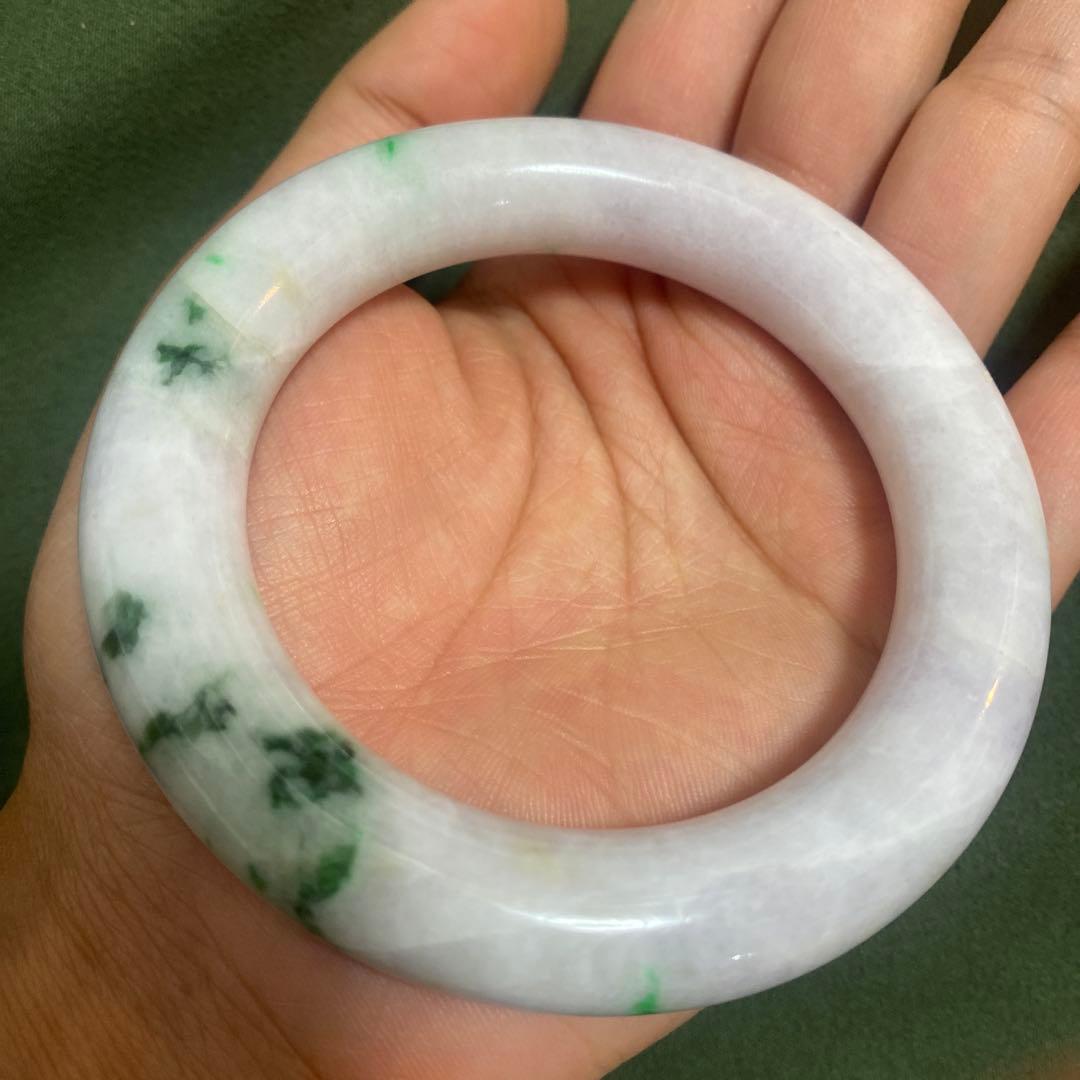 ミャンマー産 天然翡翠バングル 57.2mm 幅13.3mm 紫×緑 ピンクぽい