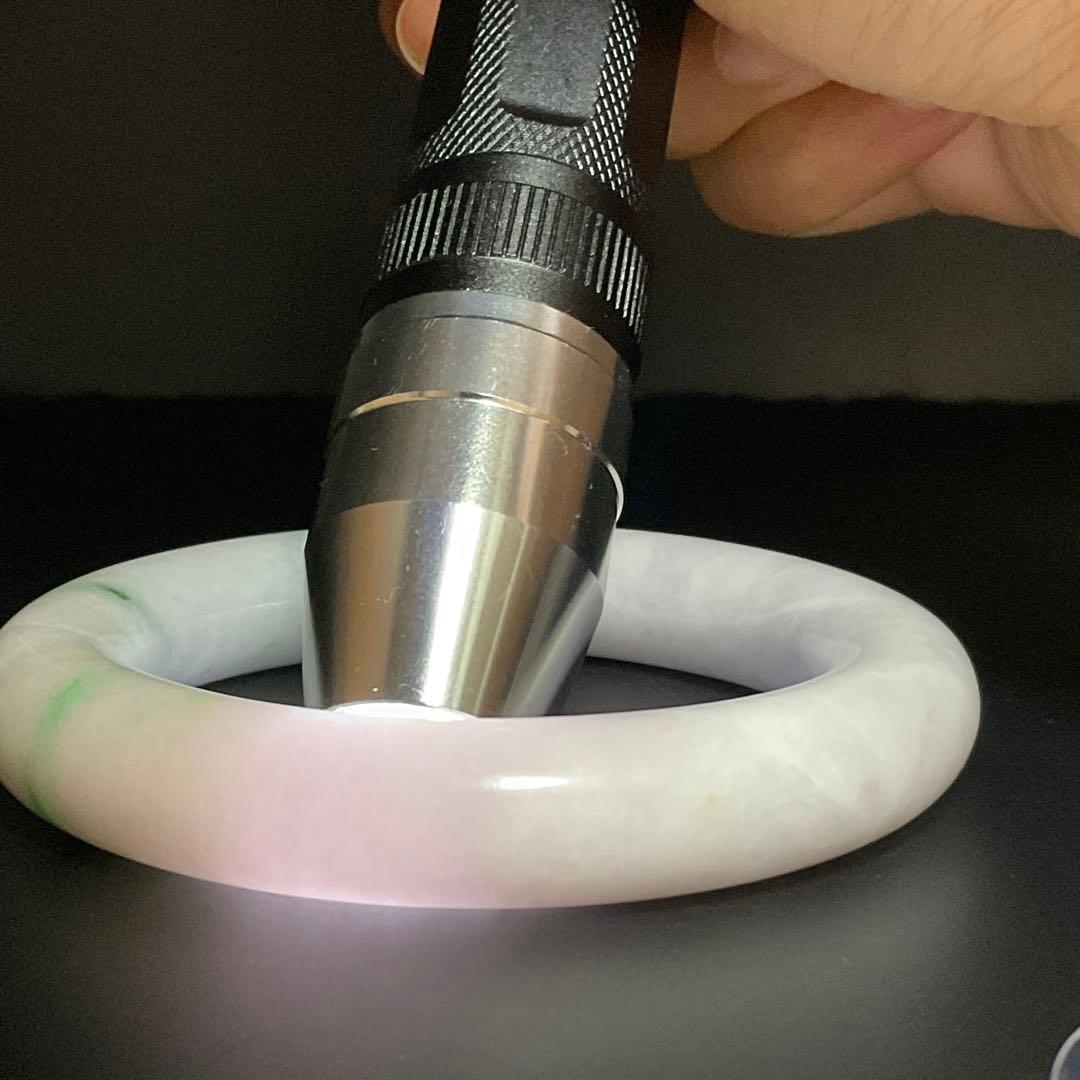 ミャンマー産 天然翡翠バングル 57.2mm 幅13.3mm 紫×緑 ピンクぽい