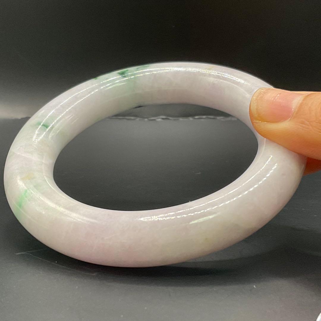 ミャンマー産 天然翡翠バングル 57.2mm 幅13.3mm 紫×緑 ピンクぽい