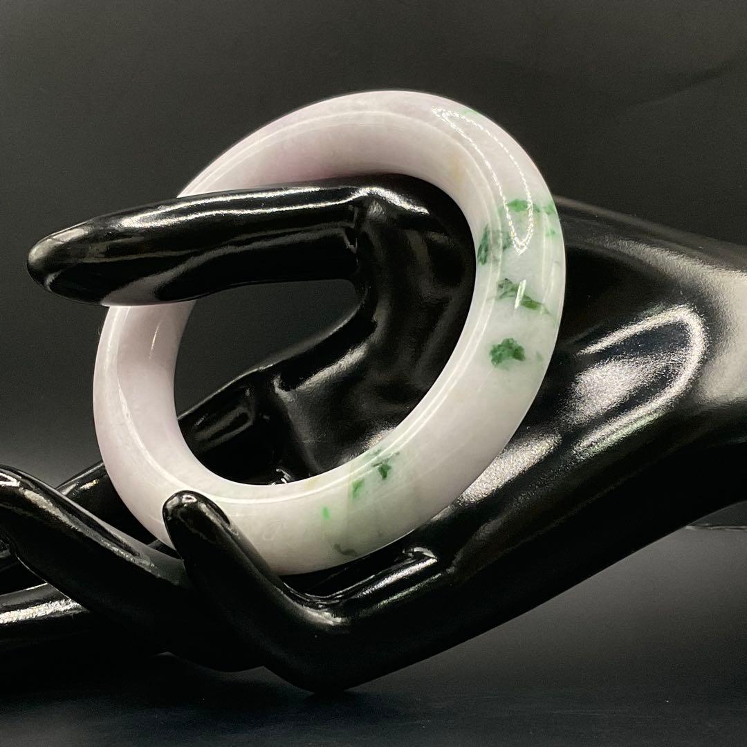 ミャンマー産 天然翡翠バングル 57.2mm 幅13.3mm 紫×緑 ピンクぽい