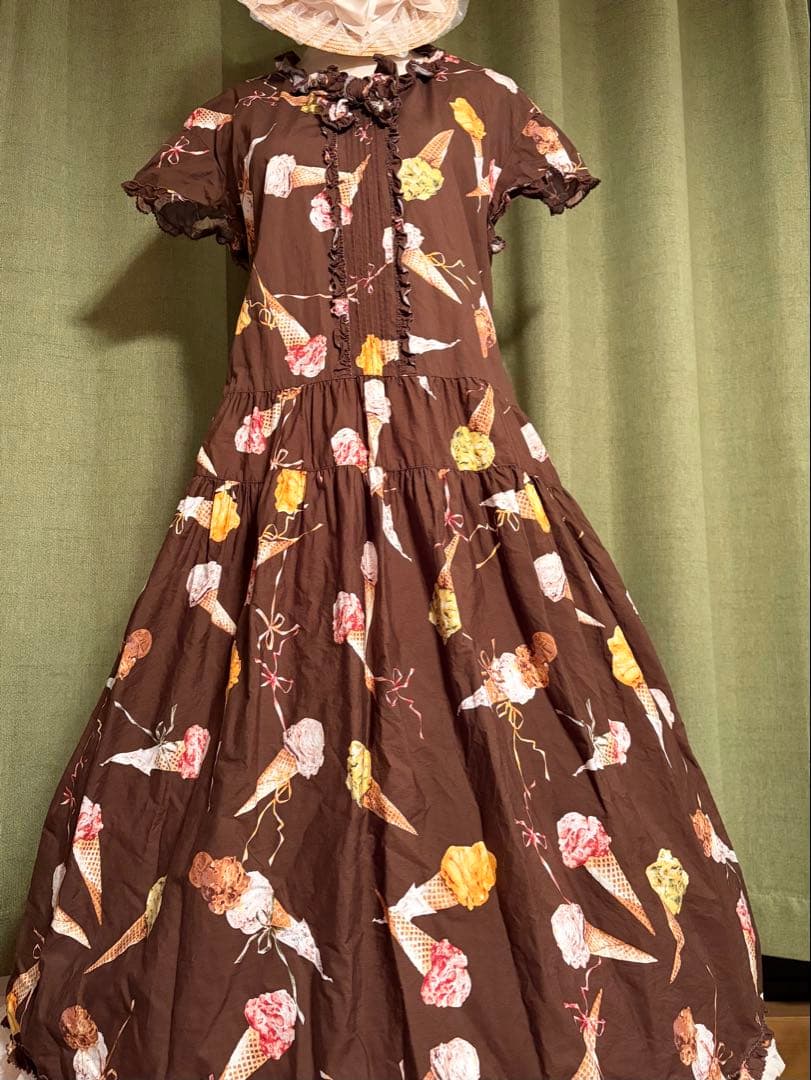 PINK HOUSE アイスクリーム柄 半袖ロングワンピース