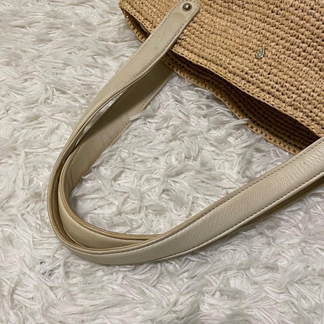 ヘレンカミンスキー カゴトートバッグ 舟形 ラフィア レザーハンドル チャーム