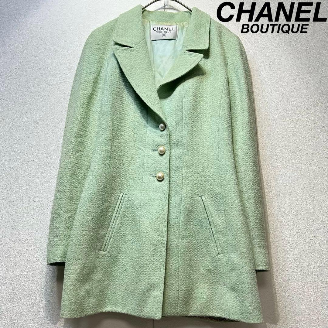 希少 CHANEL 上質 ウール シルク ツイード パール テーラードジャケット