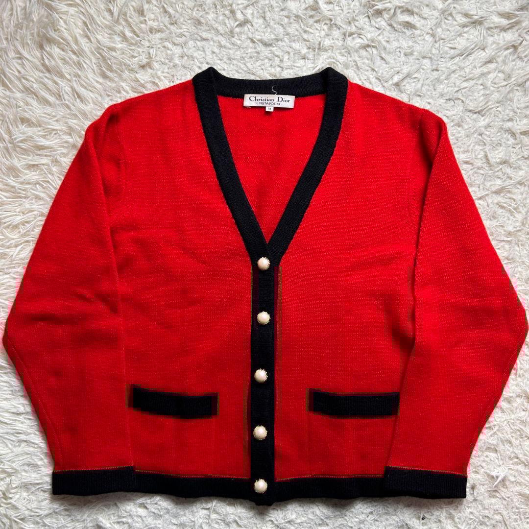 【希少】ディオール ヴィンテージ パール ボタン ウール カーディガン レッド