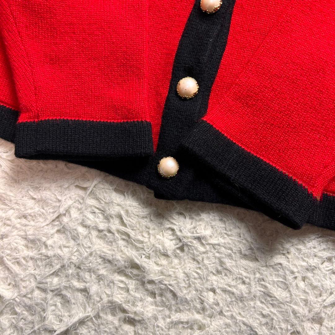 【希少】ディオール ヴィンテージ パール ボタン ウール カーディガン レッド