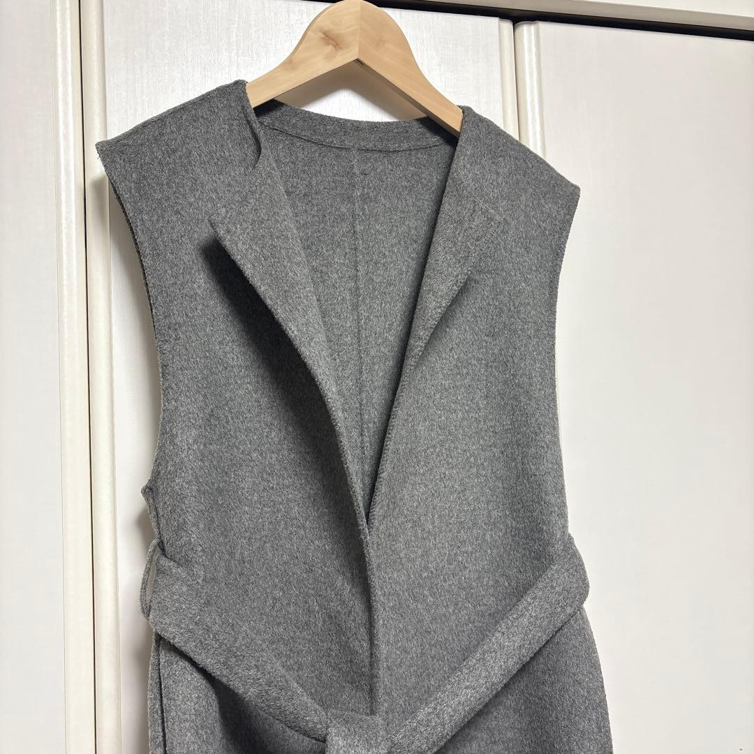 プラステ　ウールブレンドリバーロングジレ　グレー　S