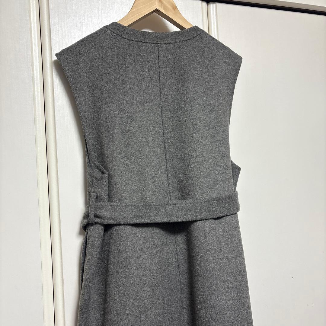 プラステ　ウールブレンドリバーロングジレ　グレー　S