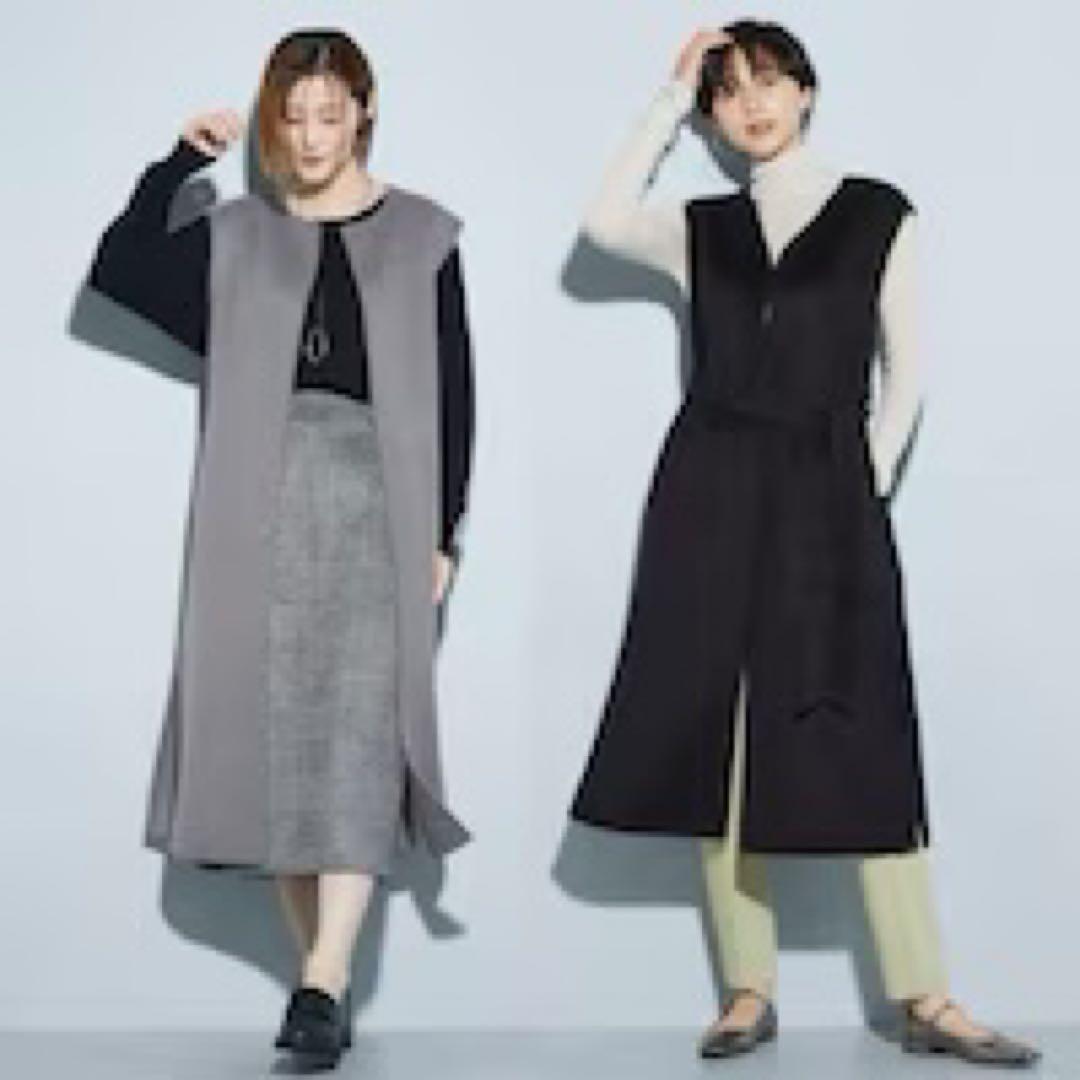 プラステ　ウールブレンドリバーロングジレ　グレー　S