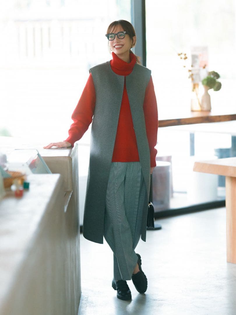 プラステ　ウールブレンドリバーロングジレ　グレー　S