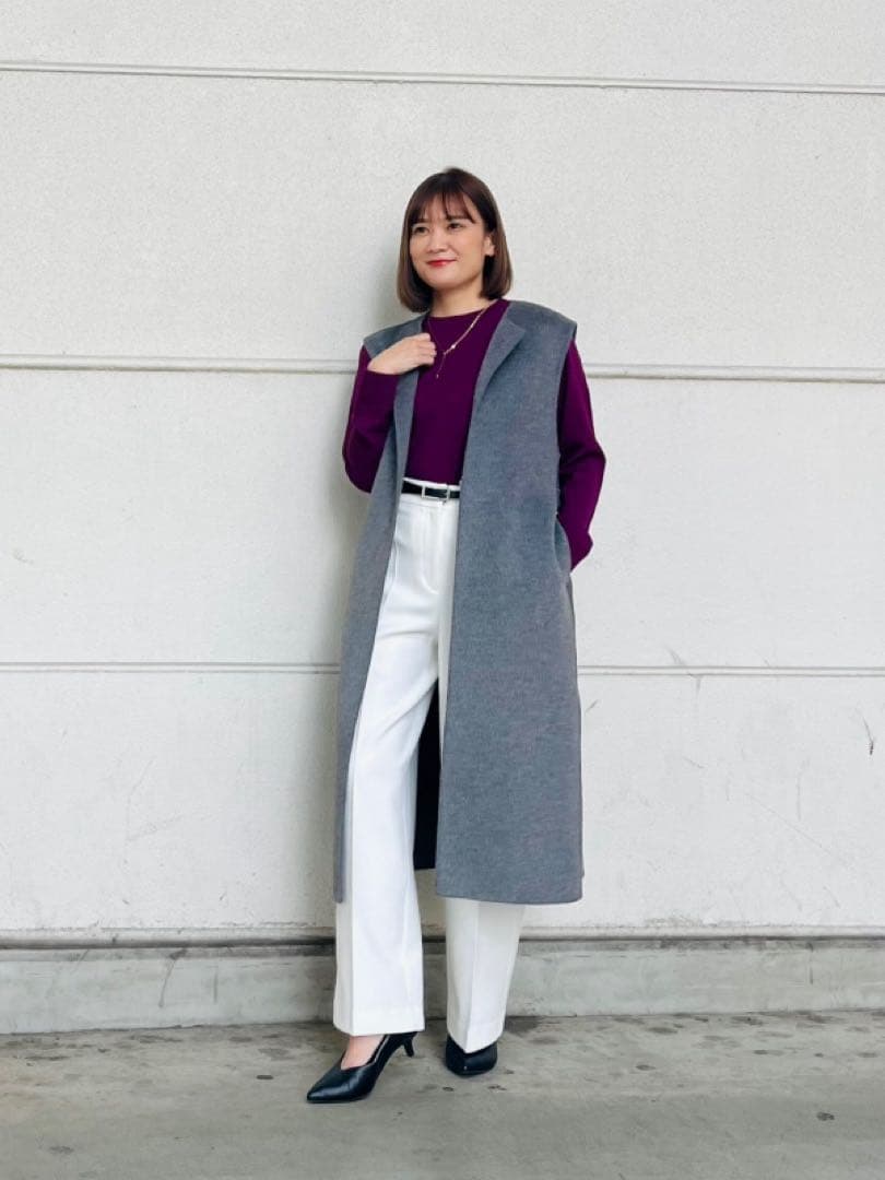 プラステ　ウールブレンドリバーロングジレ　グレー　S