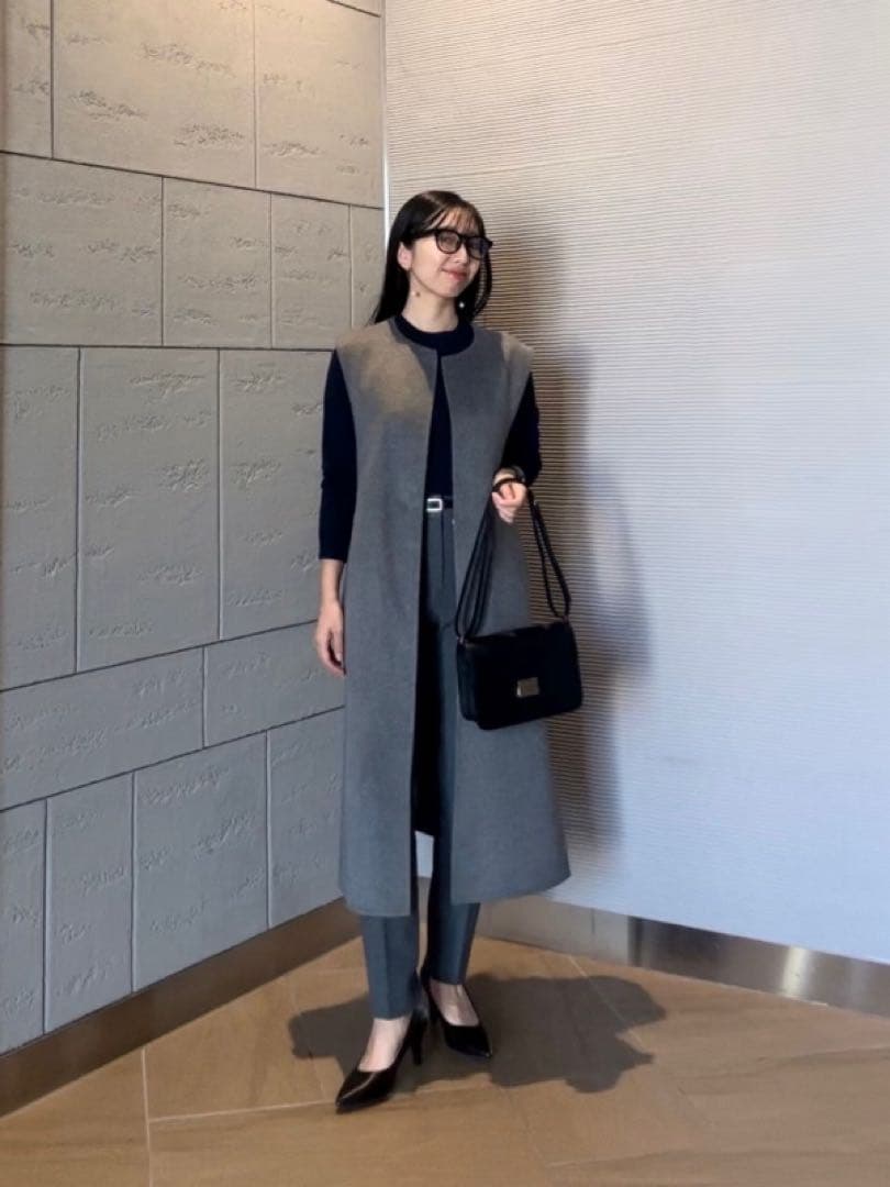 プラステ　ウールブレンドリバーロングジレ　グレー　S