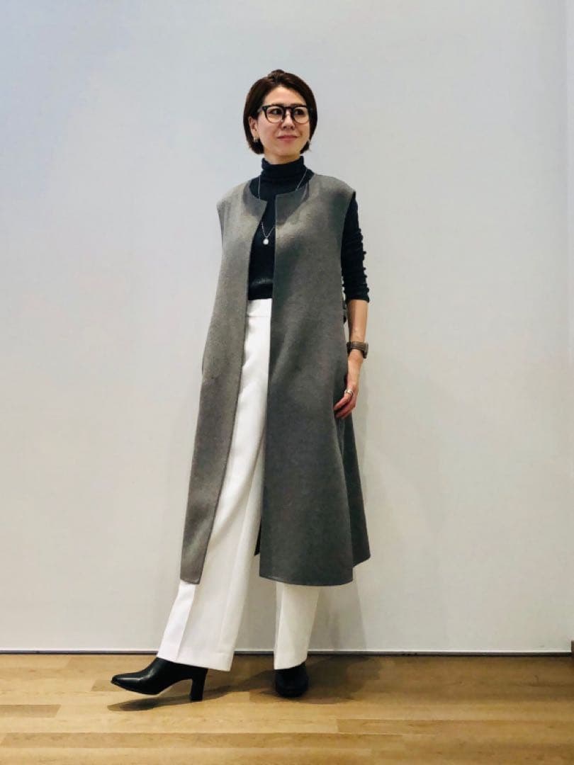 プラステ　ウールブレンドリバーロングジレ　グレー　S