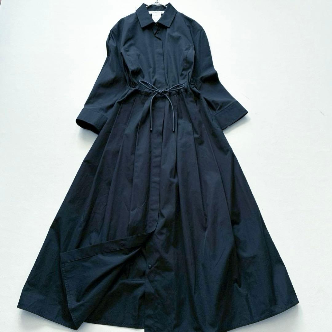 【美品】MaxMara　白タグ 現行 ウエストリボン シャツワンピース 濃紺