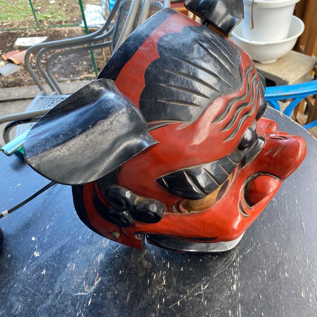 .獅子舞　獅子頭　お正月　木彫　魔除け　祭　置物　古美術　神楽 木製 木彫