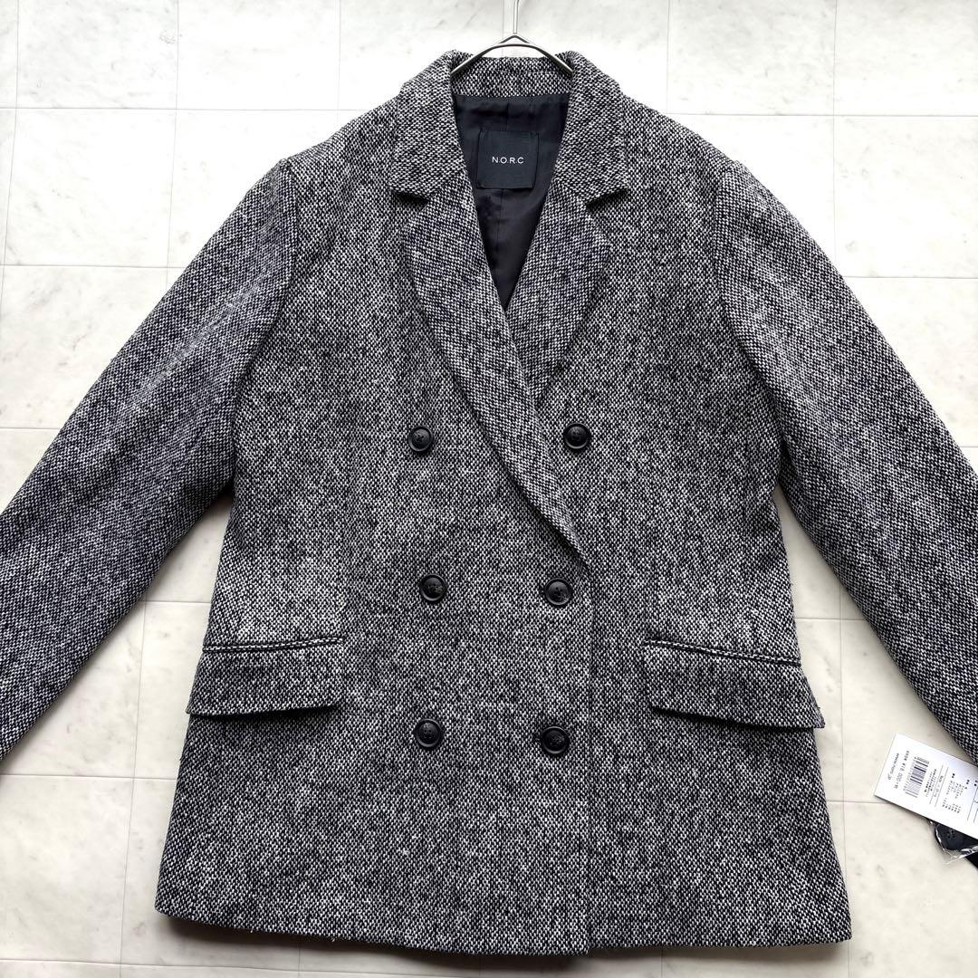 ノーク 未使用品 ネップツイードジャケット 白黒 Mサイズ 羽織り ダブル