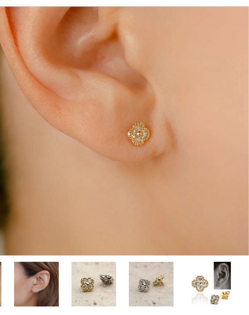 PICOLLE K18 天然ダイヤモンド フラワー ミル打ち ピアスパーツ