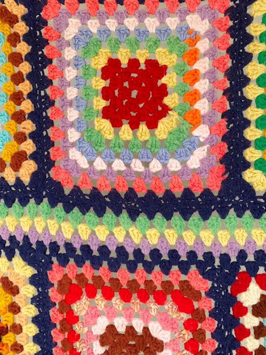 古着 ビンテージ 70s カラフル 四角 グラニー ブランケット キャンプ ラグ