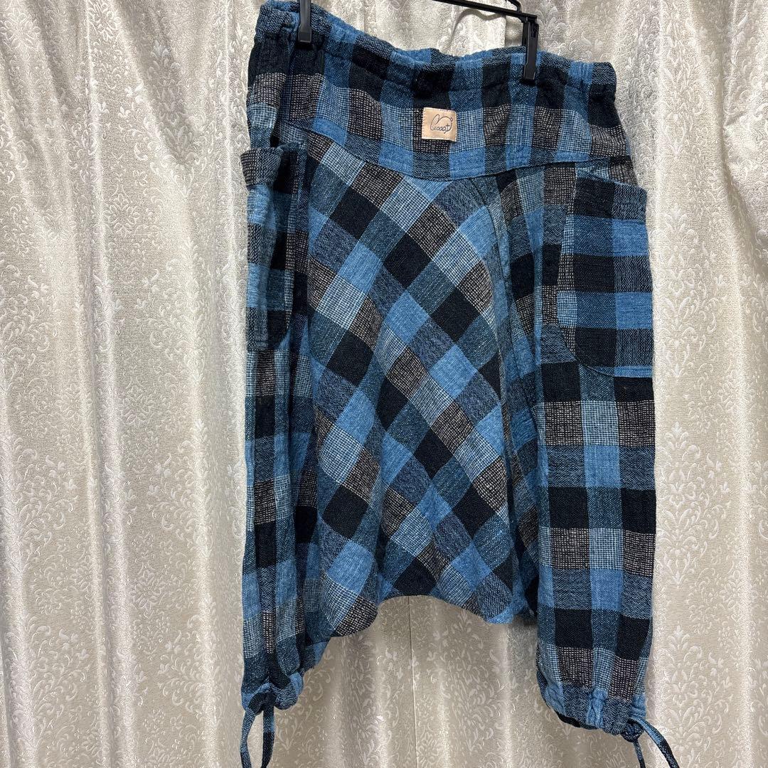 うさとの服 チェック柄　モモンガパンツ　手染め