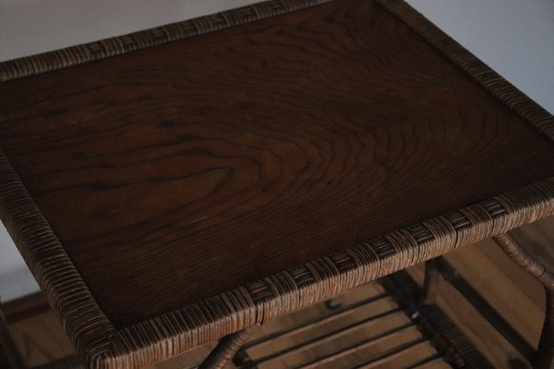 古家具　サイドテーブル　レトロ　木　籐　ラタン　古道具　アンティーク