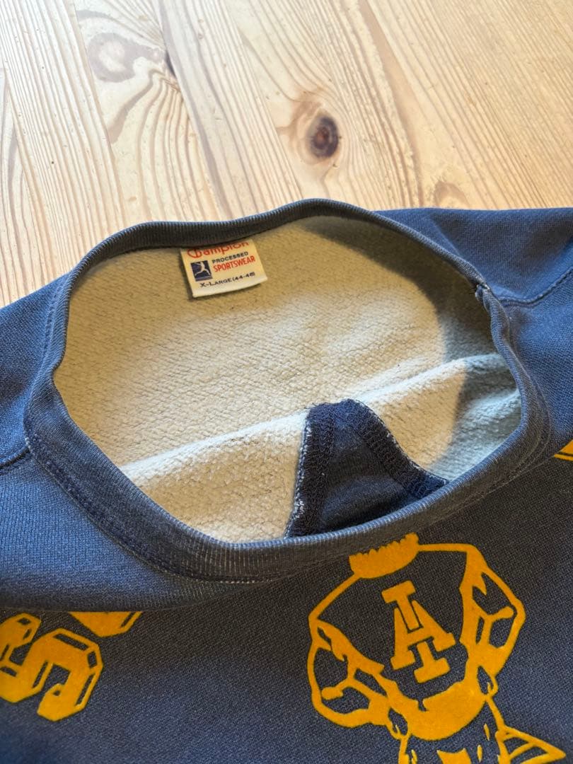 ランタグ　復刻　ビンテージ　スウェット　両面プリント　カラーフロッキー　貫通