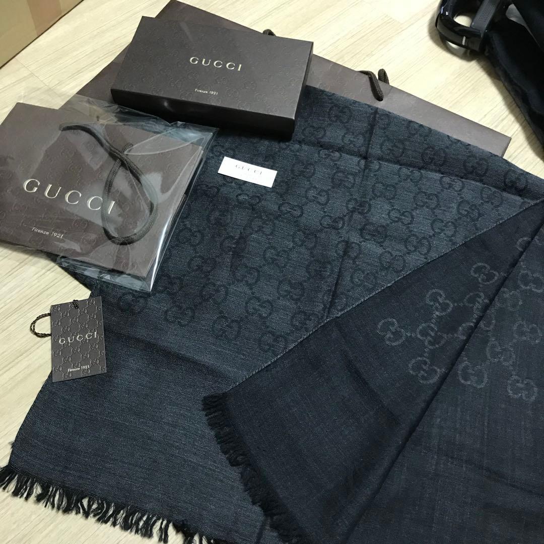 新品正規✨GUCCIマフラー✨グッチマフラー❗️箱紙袋セット　グッチ　メンズ