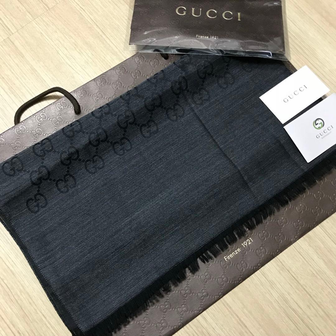 新品正規✨GUCCIマフラー✨グッチマフラー❗️箱紙袋セット　グッチ　メンズ