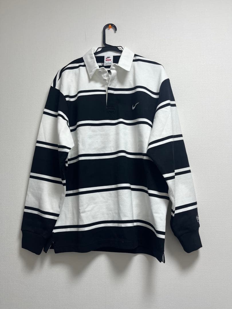 Nike Supreme ラガーシャツ Mサイズ 白黒ストライプ