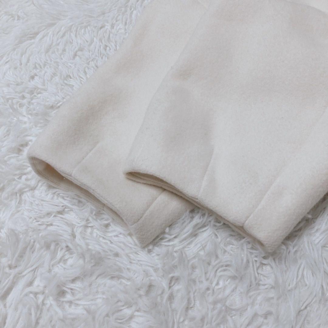 エムドット　ノーカラーコート　ミディアム丈　ウール混　上品　通勤　冬　アイボリー