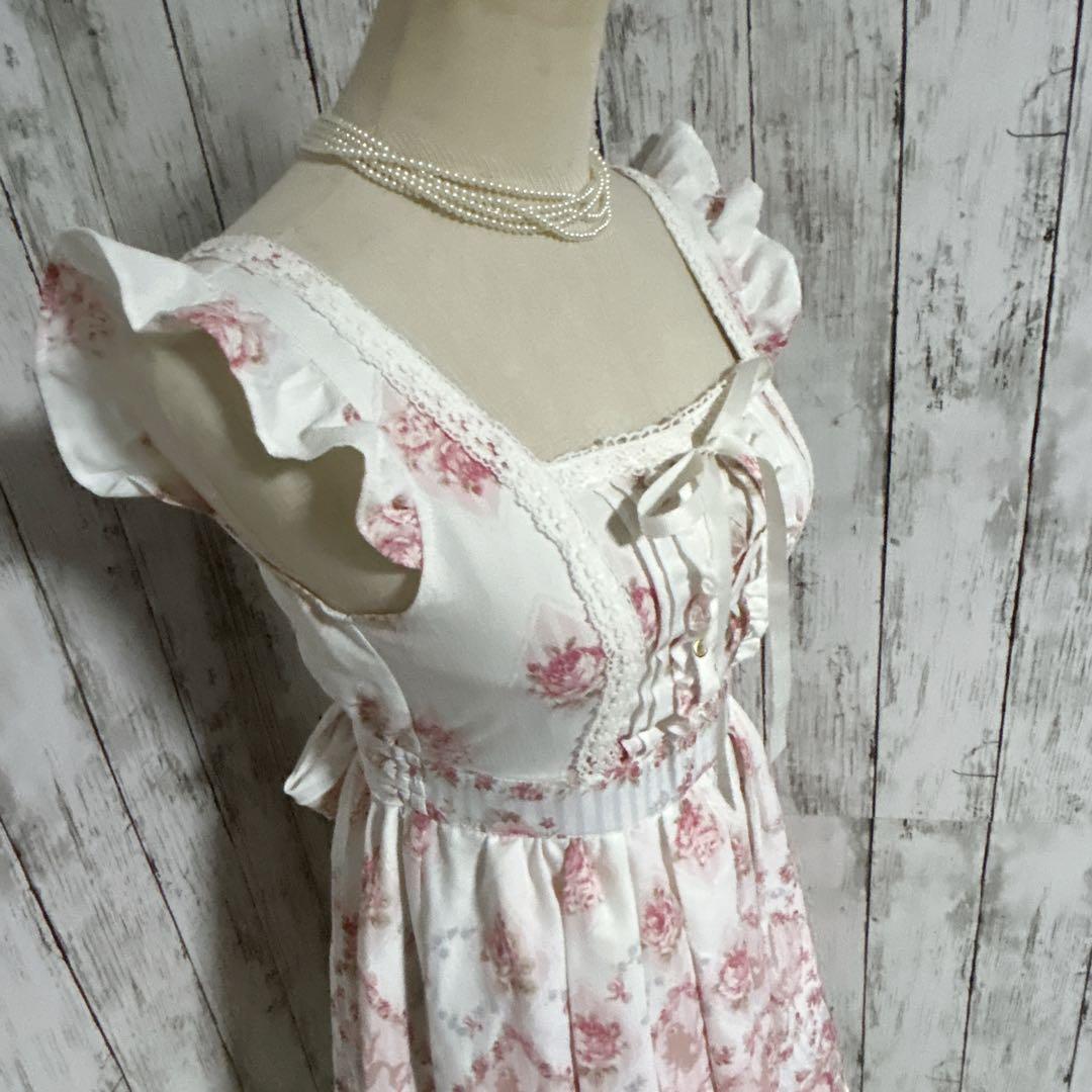 極美品【リズリサ】ローズ柄レースアップワンピース ロリータ ゴスロリ 姫系 花柄