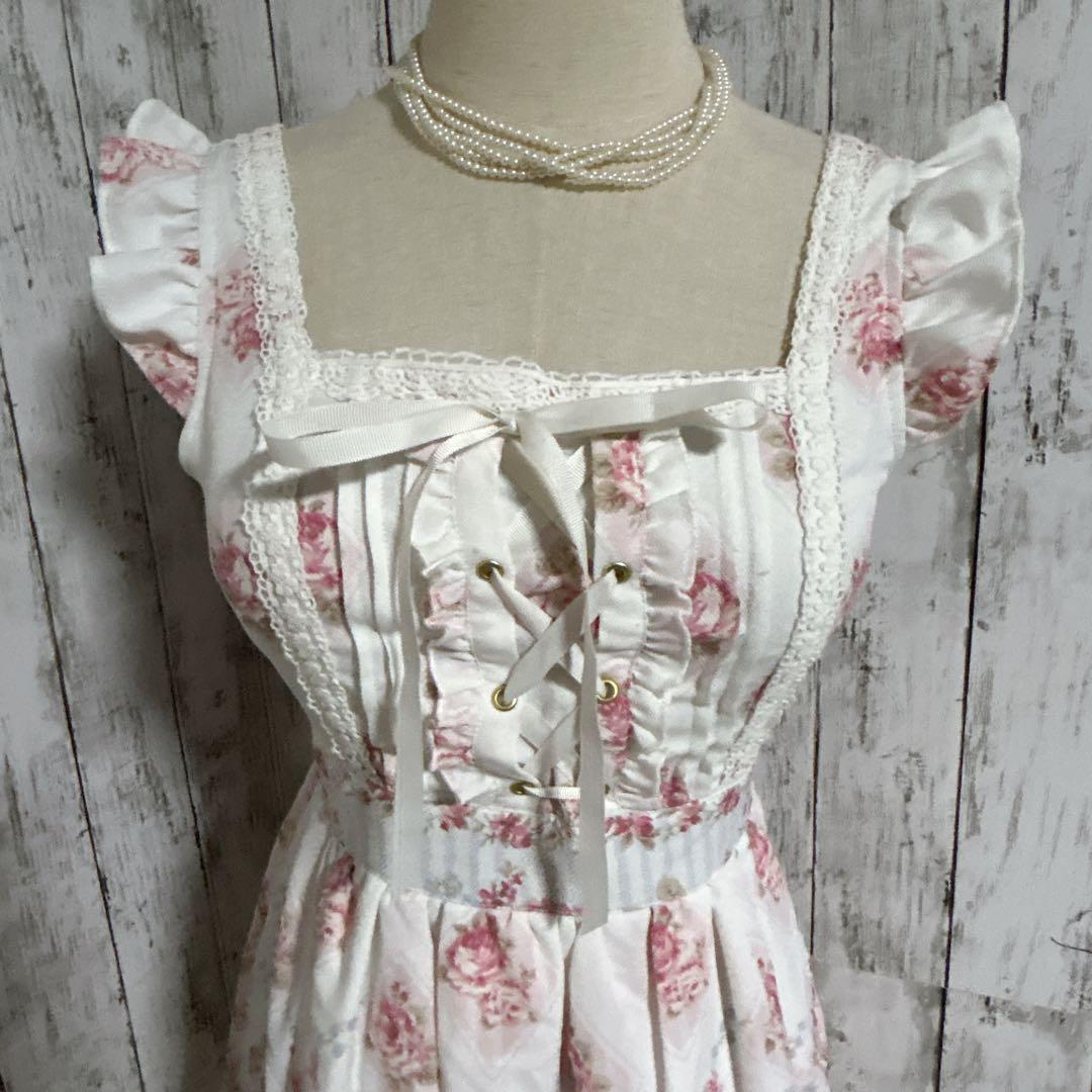 極美品【リズリサ】ローズ柄レースアップワンピース ロリータ ゴスロリ 姫系 花柄