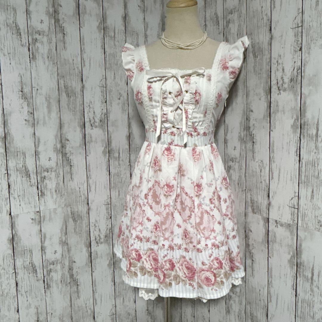 極美品【リズリサ】ローズ柄レースアップワンピース ロリータ ゴスロリ 姫系 花柄