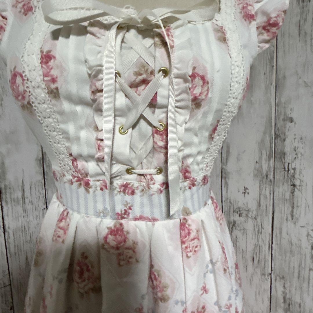 極美品【リズリサ】ローズ柄レースアップワンピース ロリータ ゴスロリ 姫系 花柄