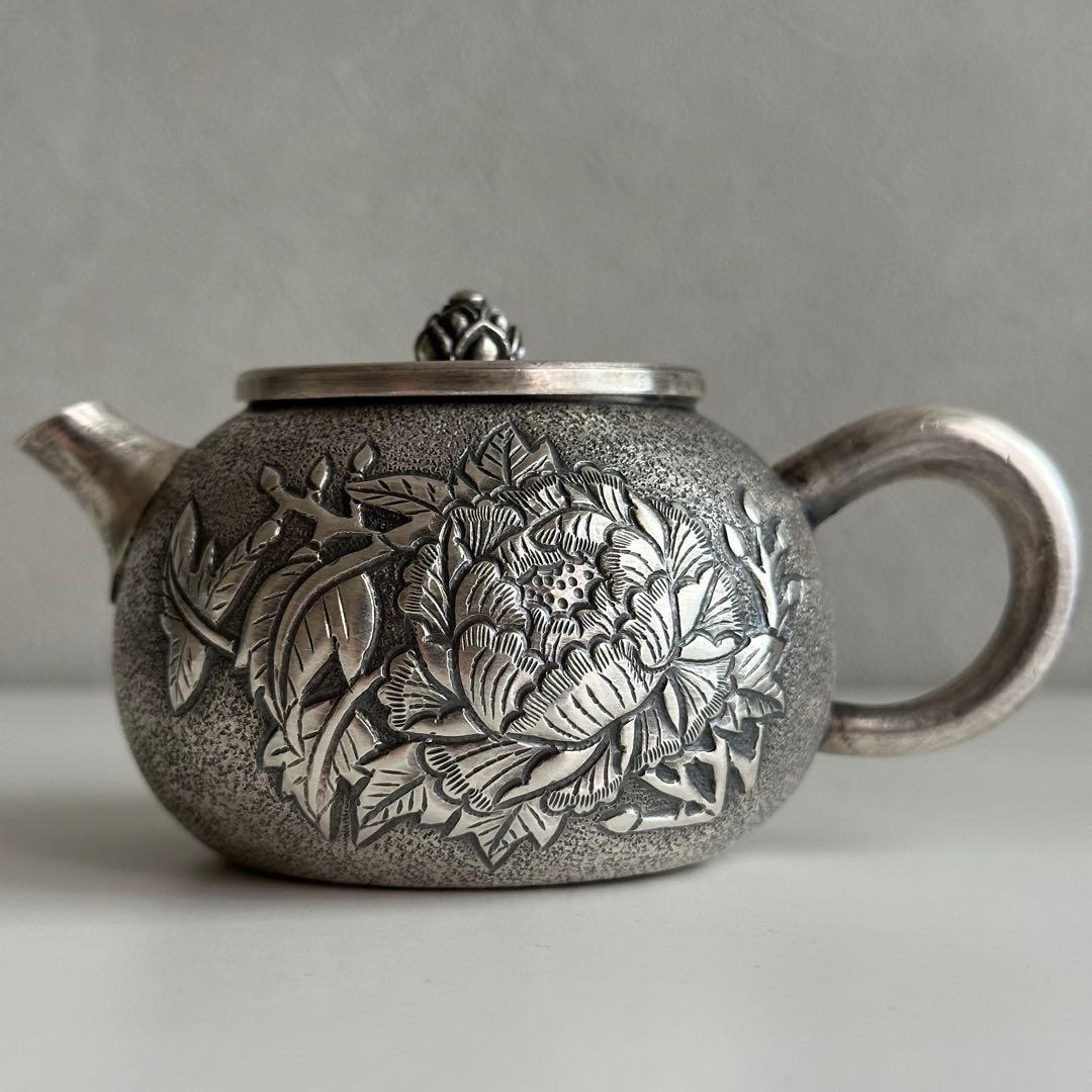 M*a様 銀製 茶器 茶道具 急須 足銀999 牡丹 金属工芸