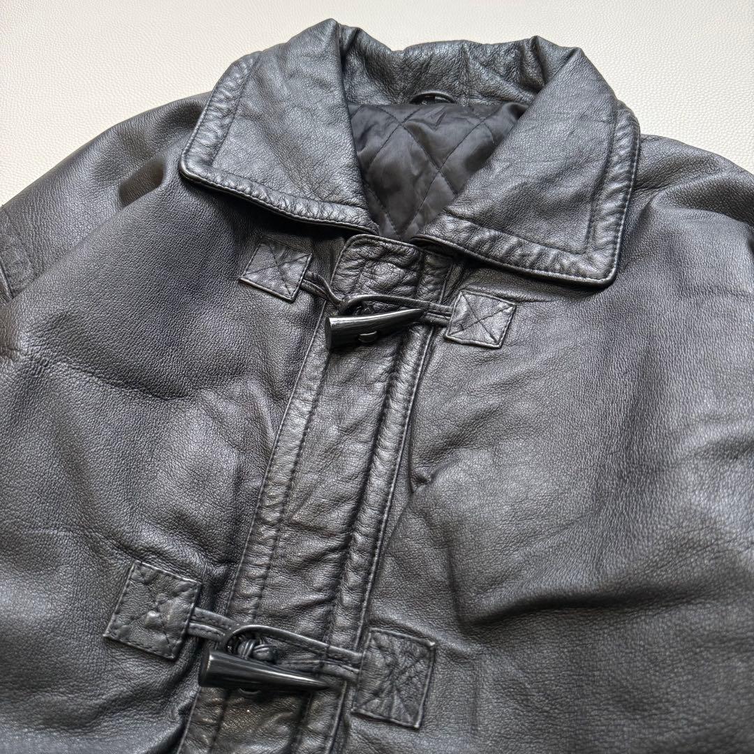 Euro Vintage リアルレザー ダッフルコート トグルボタン ブラック