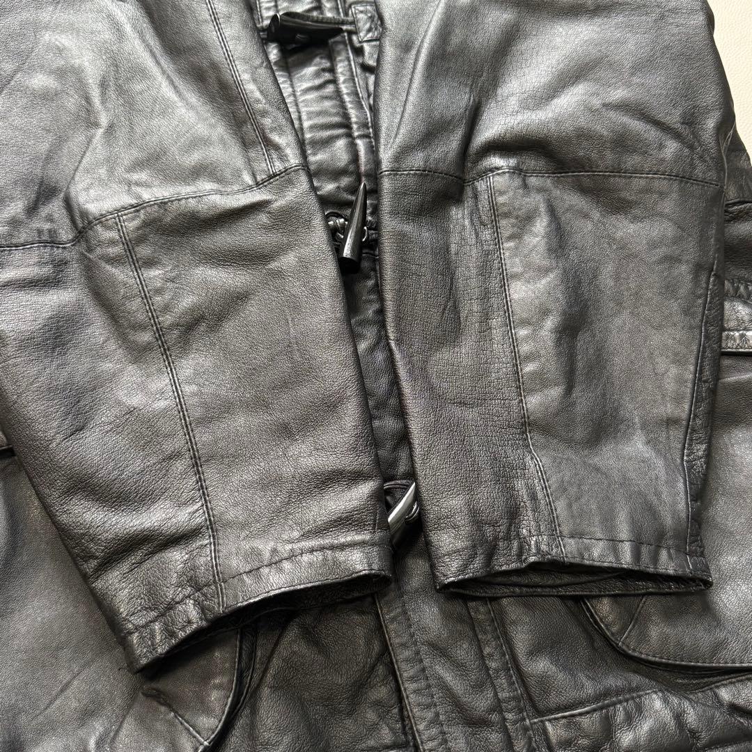 Euro Vintage リアルレザー ダッフルコート トグルボタン ブラック