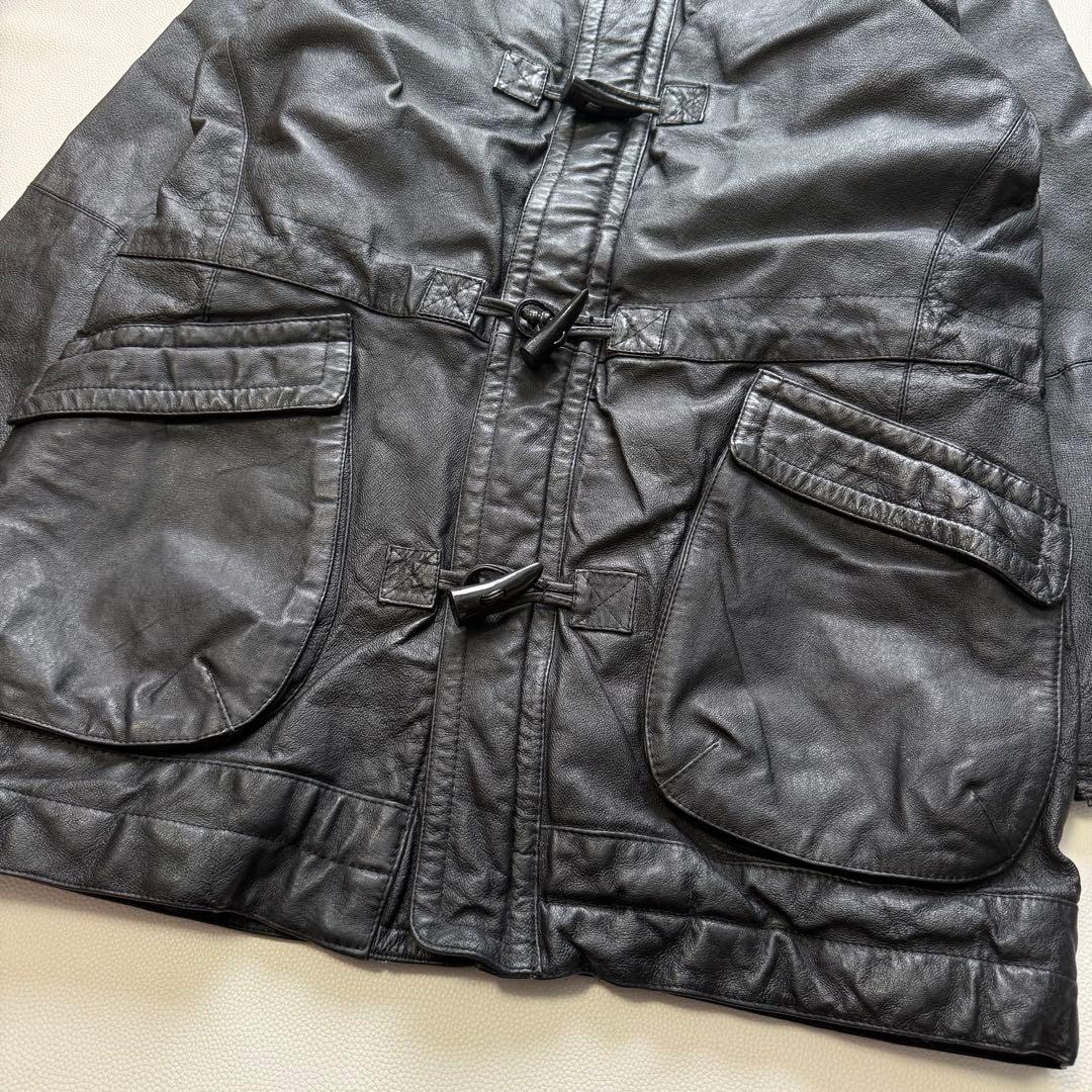 Euro Vintage リアルレザー ダッフルコート トグルボタン ブラック