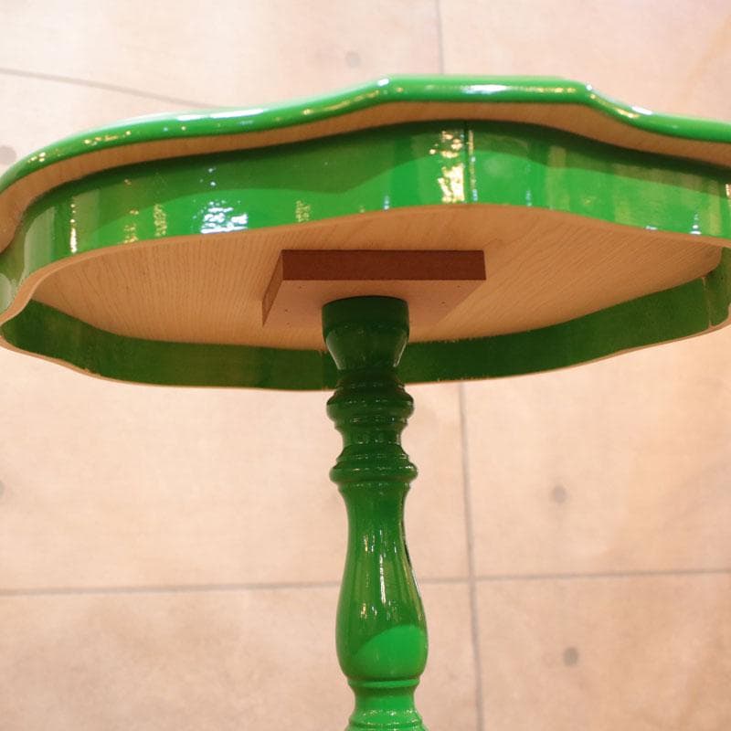 クラシック調 カフェテーブル 花柄装飾 グリーン天板 幅55cm 223-329