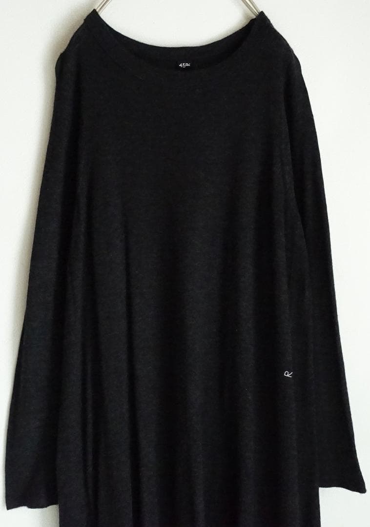 美品45R☆柔らかクルーネックニットワンピース 0 チャコールグレー★45rpm