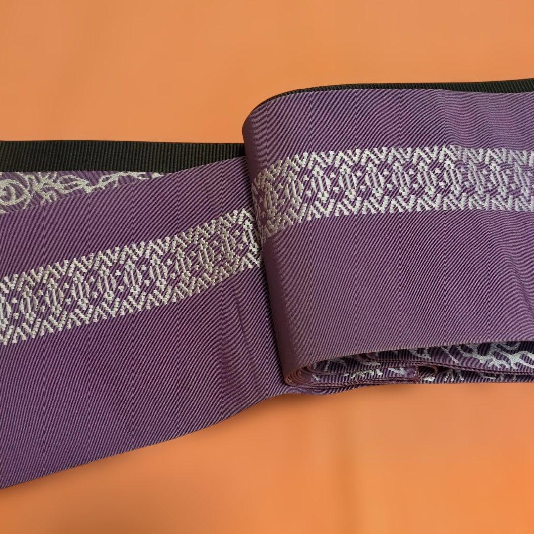 博多半幅帯　西村製 紫色 バラ模様