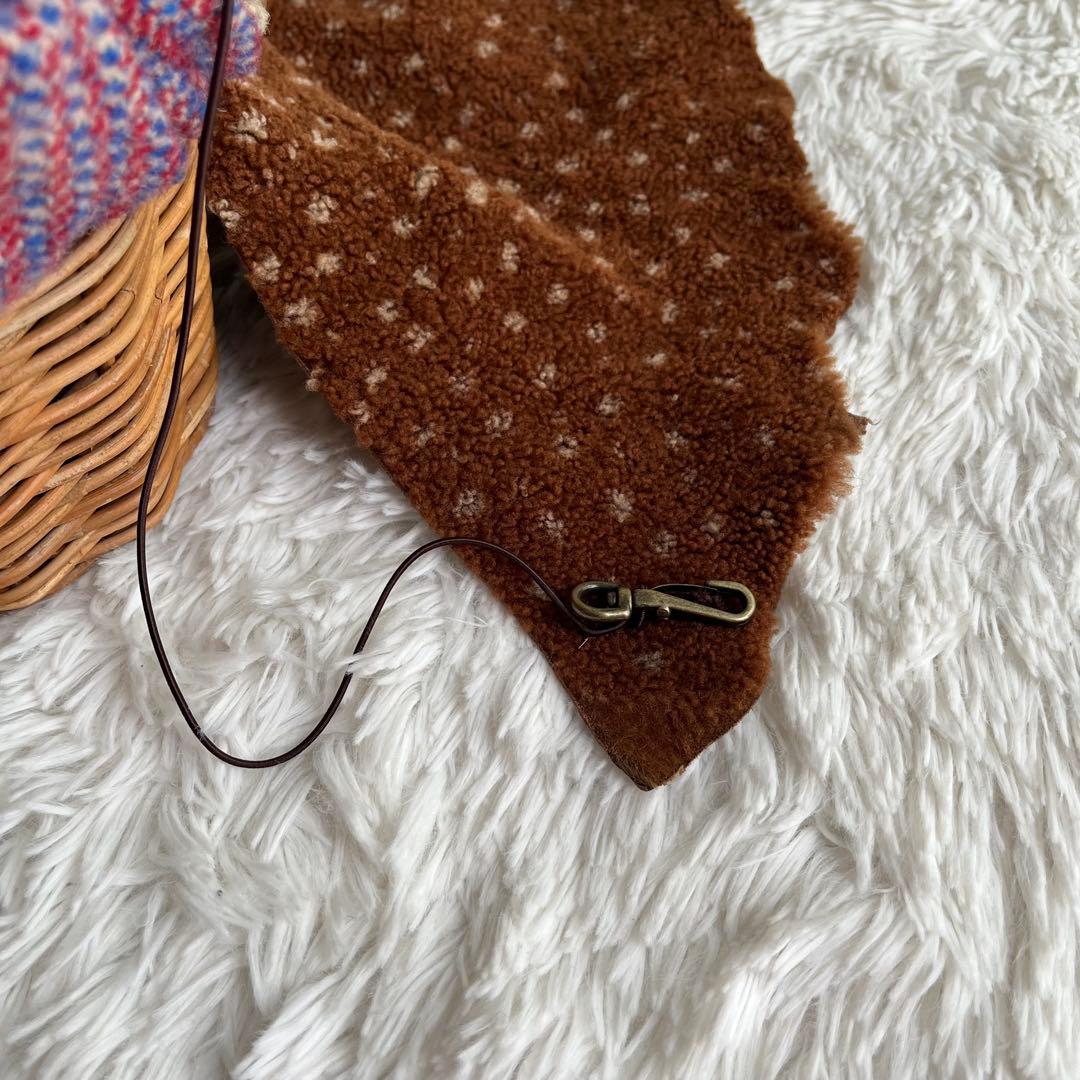 エバゴス かごバッグ 紅籘 ムートンレザー被せ ハリスツイード