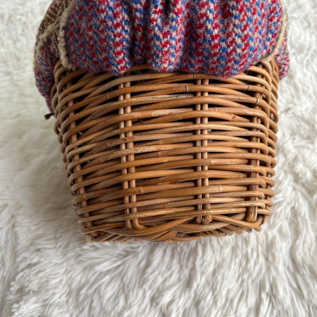 エバゴス かごバッグ 紅籘 ムートンレザー被せ ハリスツイード