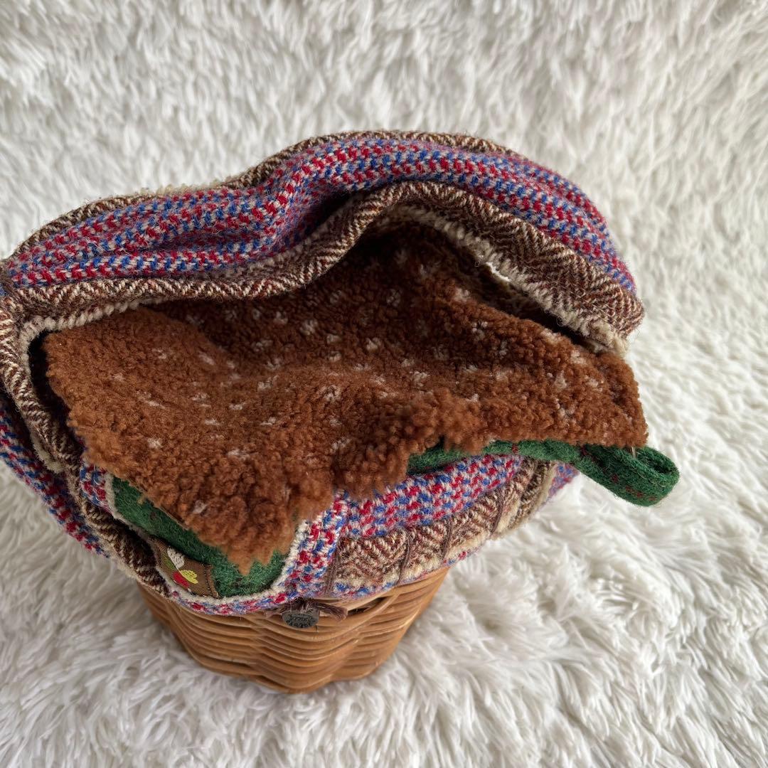 エバゴス かごバッグ 紅籘 ムートンレザー被せ ハリスツイード