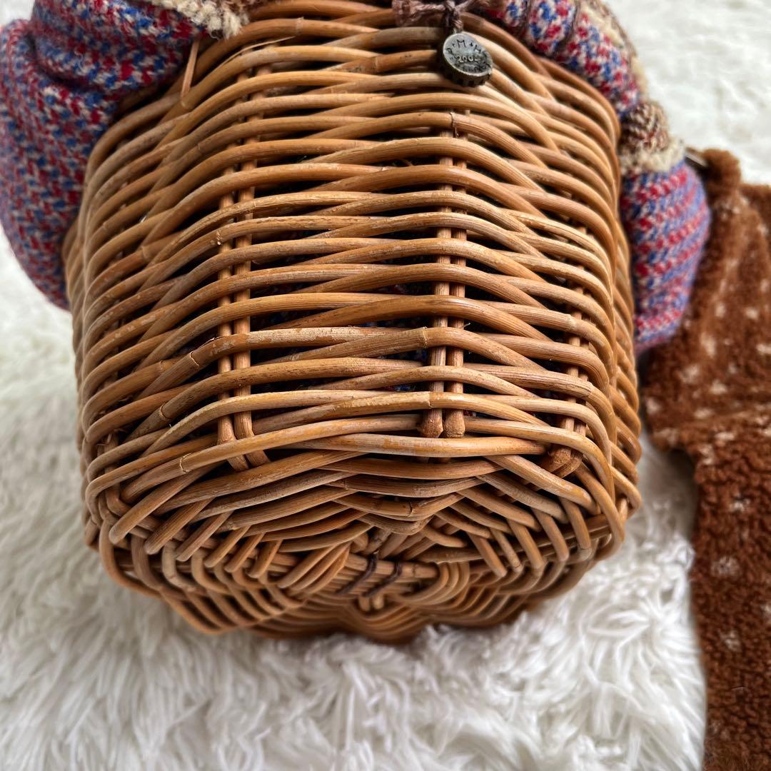 エバゴス かごバッグ 紅籘 ムートンレザー被せ ハリスツイード