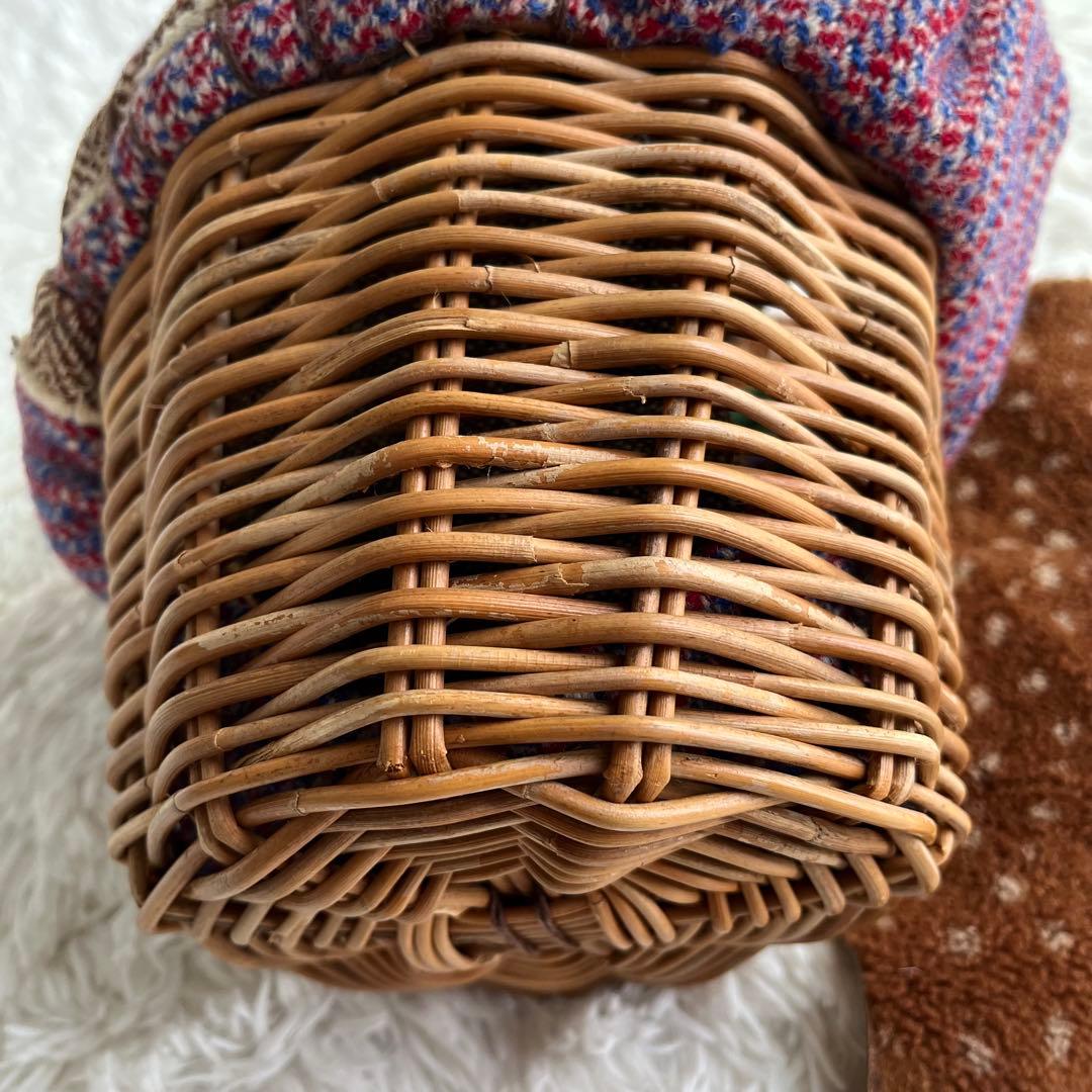 エバゴス かごバッグ 紅籘 ムートンレザー被せ ハリスツイード