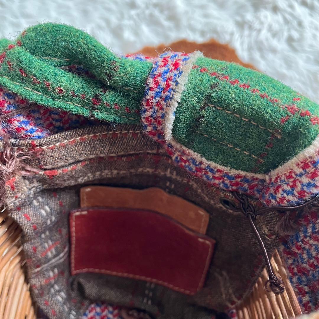 エバゴス かごバッグ 紅籘 ムートンレザー被せ ハリスツイード