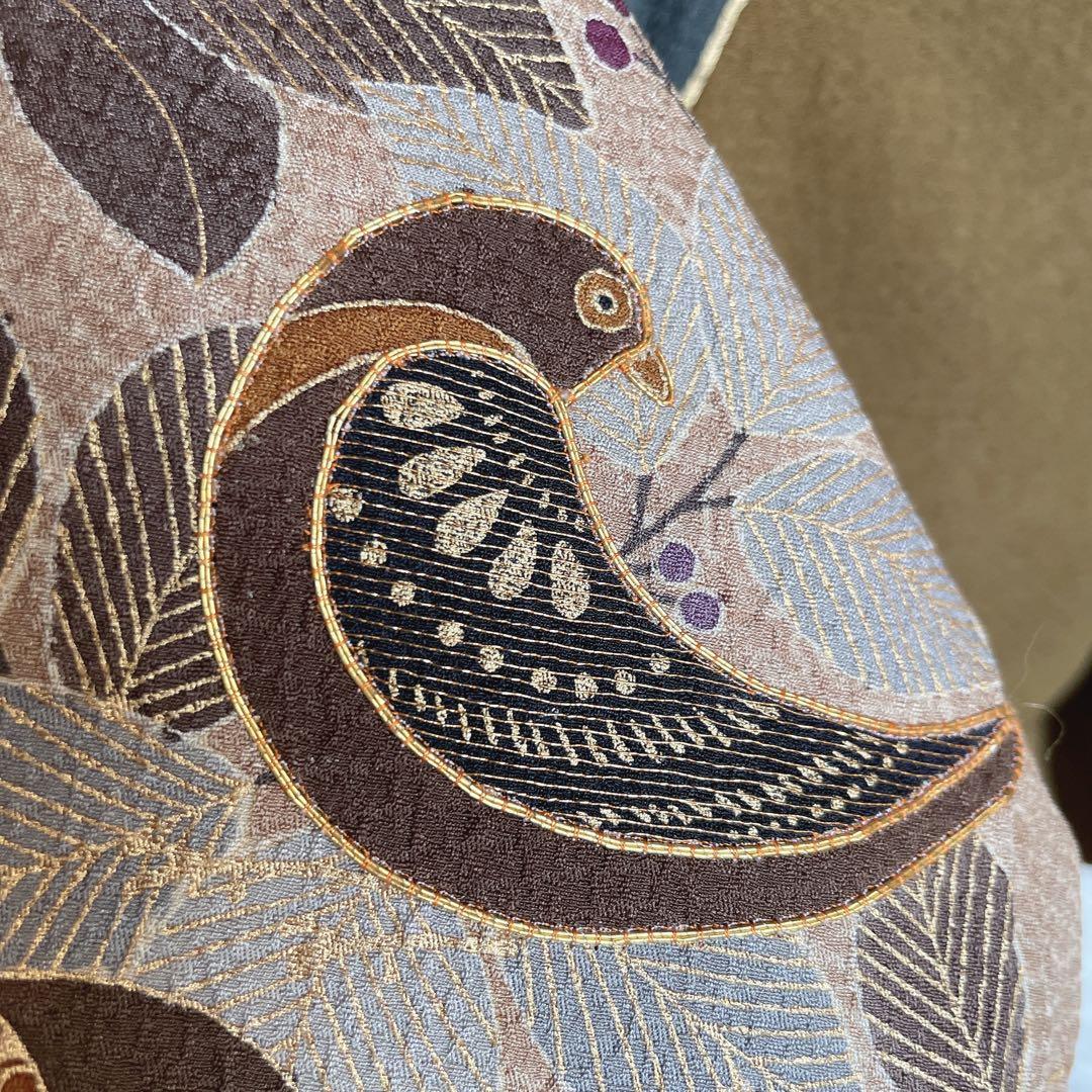 訪問着　フルセット　鳥　猫　鼠　旬　落款　可愛らしい　金駒刺繍　Q4