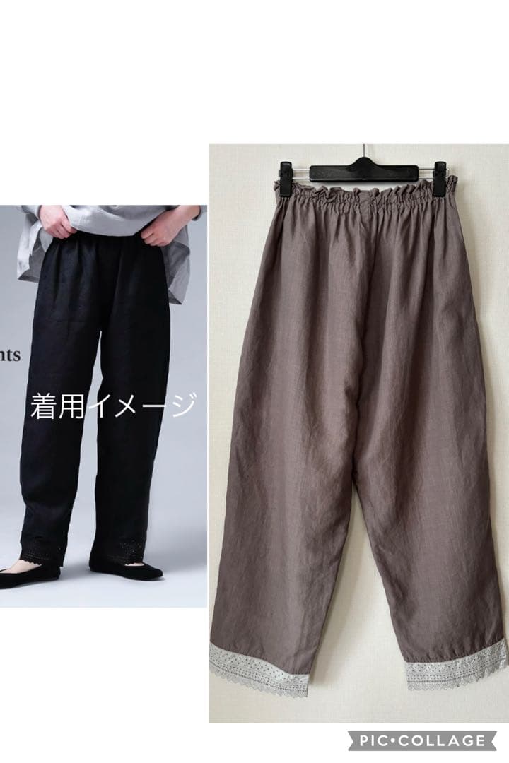 【美品】wafu cip限定 裾レース ペチパンツ ／ 超高密度 リネン 茶鼠