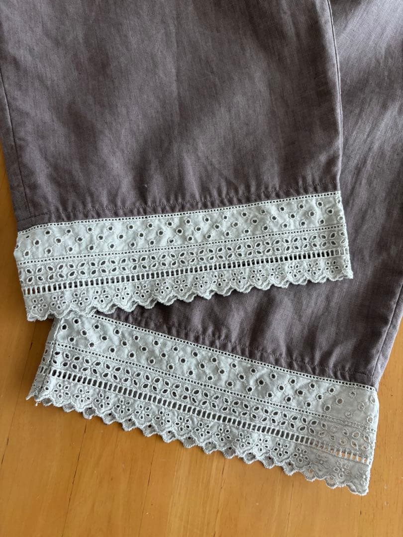 【美品】wafu cip限定 裾レース ペチパンツ ／ 超高密度 リネン 茶鼠