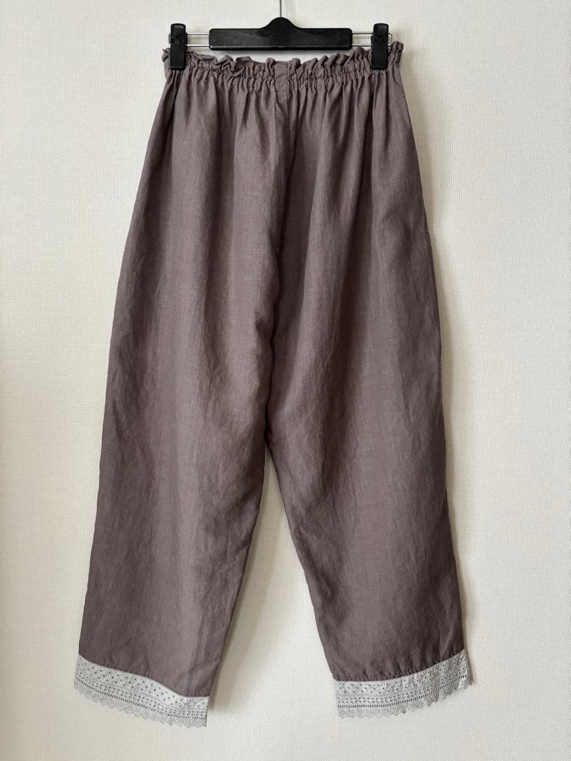 【美品】wafu cip限定 裾レース ペチパンツ ／ 超高密度 リネン 茶鼠